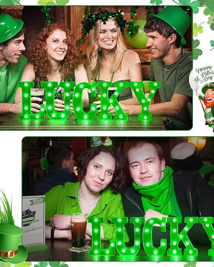 Tifeson St Patricks Day Decorations, St Patricks Day Decor - 5 LED Marquee Light Up Letters “Lucky” with Green Lights for Home Table Mantle Irish Saint Patrick’s Party Decor (Batteries Not Included) - LeafyLoom