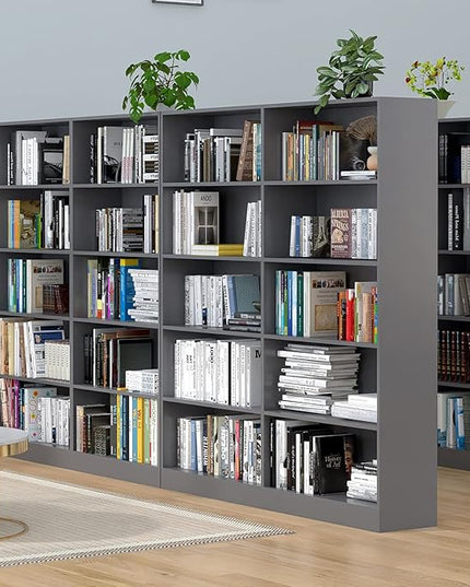 Wood Bookcase 5-Shelf Freestanding Display Shelf Organizer Wooden Bookshelf for Home Office School (Grey 11.8" D x 31.5" W x 67.9" H) - LeafyLoom