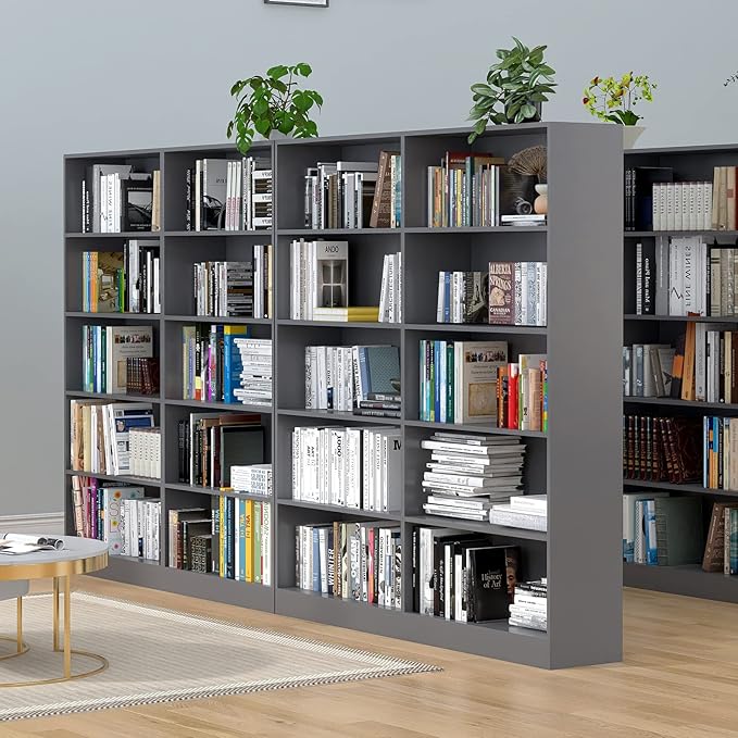 Wood Bookcase 5-Shelf Freestanding Display Shelf Organizer Wooden Bookshelf for Home Office School (Grey 11.8" D x 31.5" W x 67.9" H) - LeafyLoom