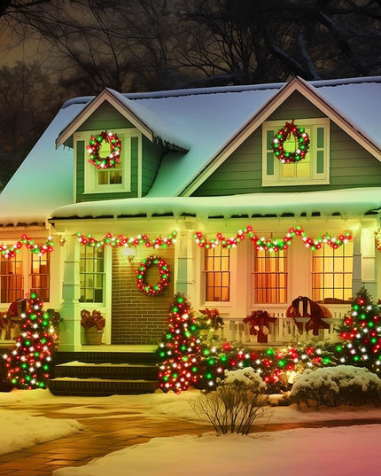 Minetom Solar Christmas Lights Outdoor Waterproof, 2 Pack Total 80FT 200 LED Solar Lights with 8 Modes, Solar Christmas Outdoor Decoration, Solar String Lights for Outside House Tree,Red Green & White Minetom