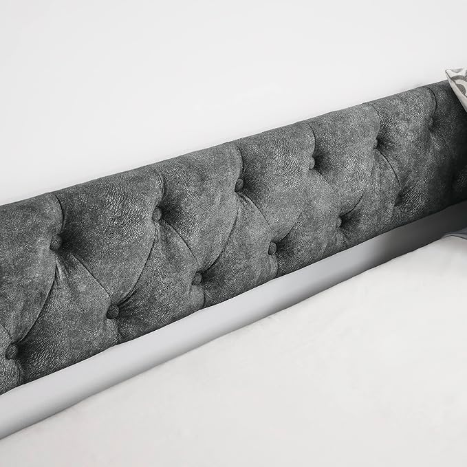 Full Size Upholstered Daybed with Twin Size Trundle,Button Tufted Sofa Bed with Nailhead Trim for Bedroom,Livingroom,Guest Room,Grey(80.5"x55.5"x27.5") - LeafyLoom