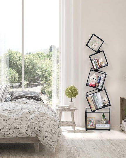 Bookshelf, 5-Tier Bookcase Black, 67" Tall Black Bookshelf, Modern Book Shelf, Storage Shelves for CDs/Books/Home Decor, Display Shelf for Living Room, Bedroom, Study Room, Nursery Room - LeafyLoom