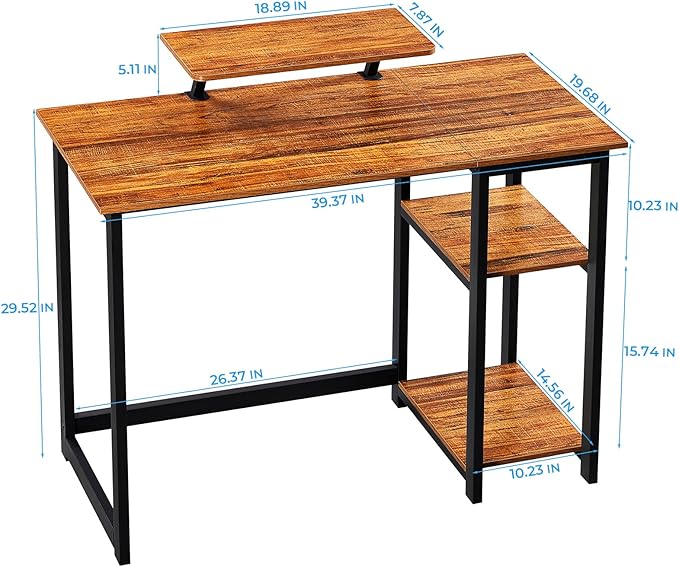 GreenForest Computer Desk with Monitor Stand,39 inch Small Desk with Reversible Storage Shelve,Home Office Work Desk for Small Spaces,Easy Assembly,Walnut - LeafyLoom