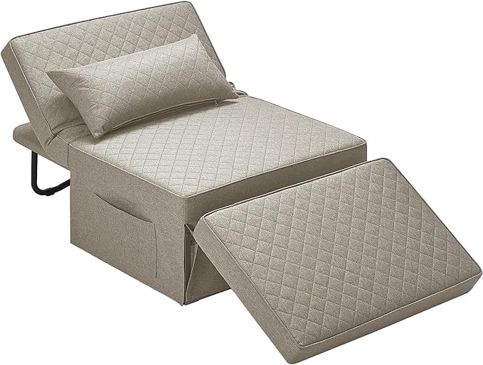 Sofa Bed, 4 in 1 Multi-Function Folding Ottoman Breathable Linen Couch Bed with Adjustable Backrest Modern Convertible Chair for Living Room Apartment Office,Squared-Linen Khaki - LeafyLoom