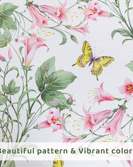 QSH Butterfly Bed Sheets Set Queen Size 100% Egyptian Cotton Sheet Wild Flower Leaves Printed Pattern Bedding Sheets Spring Floral Bedsheets Deep Pockets 4PCs - LeafyLoom