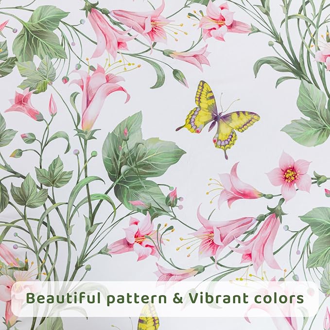 QSH Butterfly Bed Sheets Set Queen Size 100% Egyptian Cotton Sheet Wild Flower Leaves Printed Pattern Bedding Sheets Spring Floral Bedsheets Deep Pockets 4PCs - LeafyLoom