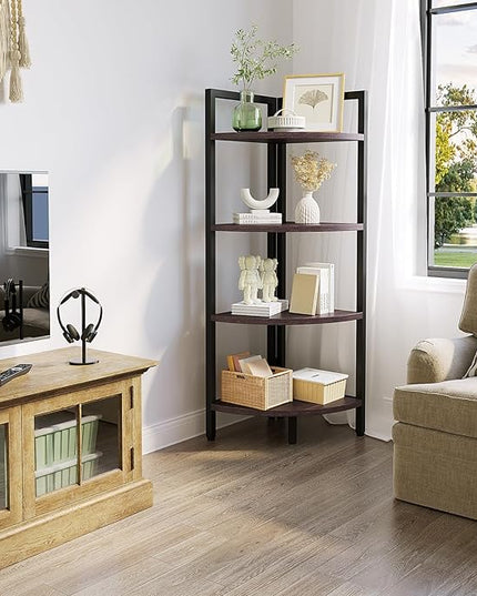 SAYGOER Corner Bookshelf 4 Tier Stand Corner Ladder Shelf Modern Storage Organizer Bookcase Industrial Display Rack Shelves for Small Space, Living Room,Brown - LeafyLoom