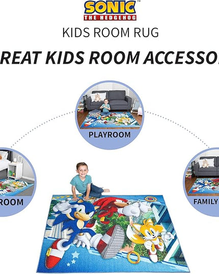 Franco Kids Room Non Slip Area Rug, 69 in x 52 in, Sonic The Hedgehog, Anime - LeafyLoom