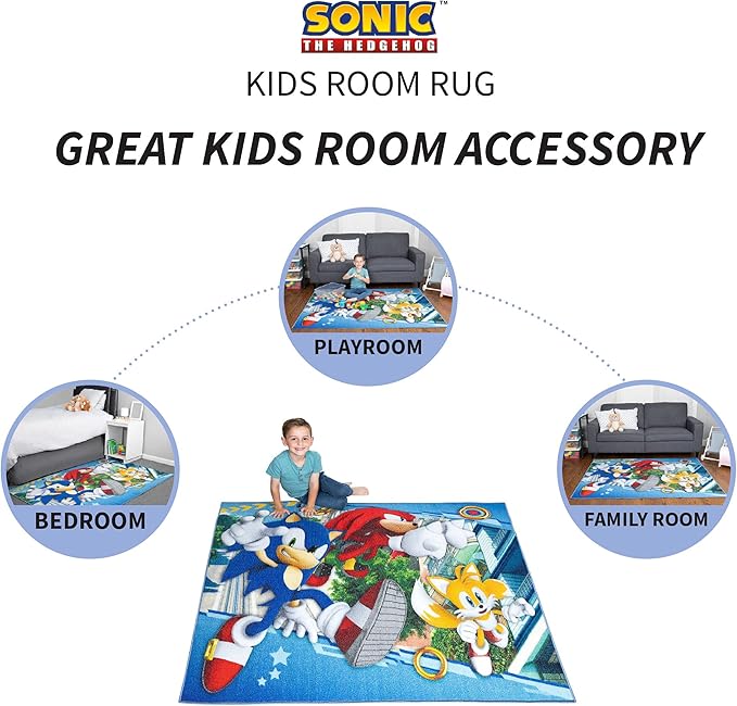 Franco Kids Room Non Slip Area Rug, 69 in x 52 in, Sonic The Hedgehog, Anime - LeafyLoom