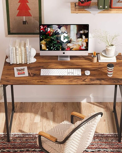 CubiCubi Computer Desk 47 Inch Study Writing Table for Home Office, Modern Simple Style PC Table with Storage Bag, Brown - LeafyLoom