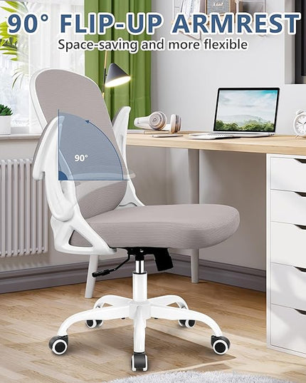 Office Chair Desk Chair, Ergonomic Mesh Computer Chair Home Office Desk Chairs, Swivel Task Chair Mid Back Breathable Rolling Chair with Adjustable Lumbar Support Flip Up Armrest (Gray) - LeafyLoom