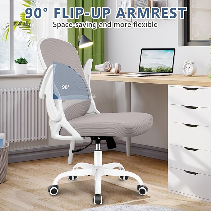 Office Chair Desk Chair, Ergonomic Mesh Computer Chair Home Office Desk Chairs, Swivel Task Chair Mid Back Breathable Rolling Chair with Adjustable Lumbar Support Flip Up Armrest (Gray) - LeafyLoom