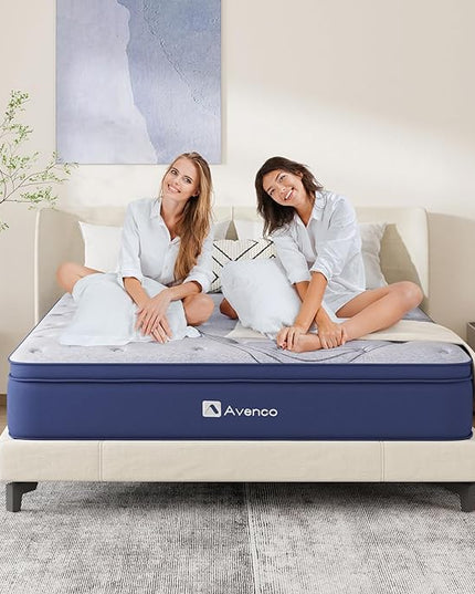 Avenco Mattress Queen, 12 Inch Queen Mattress Hybrid, Medium Firm Queen Mattress in a Box for Pressure Relief and Sound Sleep, Wrapped Coils and CertiPUR-US Foam, Soft Breathable Fabric - LeafyLoom