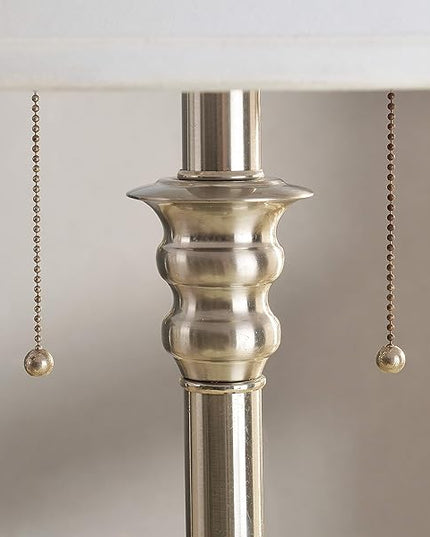 Kenroy Home 30437BS-OOR Spyglass Double Outlet Table Lamp with Brushed Steel Finish, Classic Style, 30.5" Height, 17" Width, 17" Depth - LeafyLoom