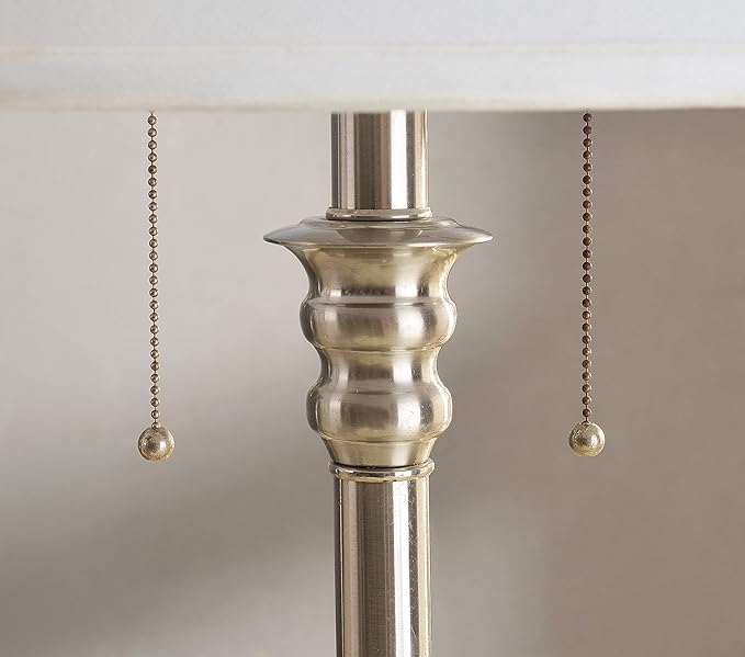 Kenroy Home 30437BS-OOR Spyglass Double Outlet Table Lamp with Brushed Steel Finish, Classic Style, 30.5" Height, 17" Width, 17" Depth - LeafyLoom