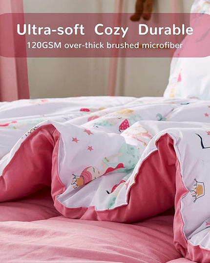 SLEEP ZONE Kids Bedding Comforter Set Full/Queen Size - Super Soft & Cute Printed 3-Piece Comforter Set All Seasons for Boys, Girls, Fade Resistant, Machine Washable, Princess Castle - LeafyLoom