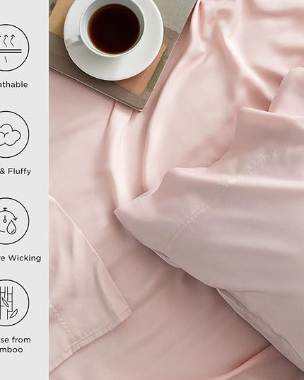 Bedsure Twin Sheets Set, Cooling Sheets Twin Size Bed Set, Rayon Derived from Bamboo, Twin Size Sheets, Breathable & Soft Bed Sheets, Hotel Luxury Silky Bedding Sheets & Pillowcases, Pink - LeafyLoom
