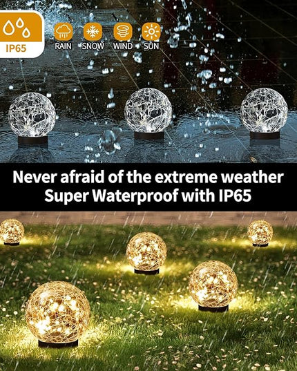 Solar Globe Lights Outdoor Waterproof-Solar Balls for Garden-Cracked Glass Ball Solar Lights Outdoor-Solar Orbs for Outside-Outdoor Decorations for Patio and Yard Lawn Backyard Decor JKIMK
