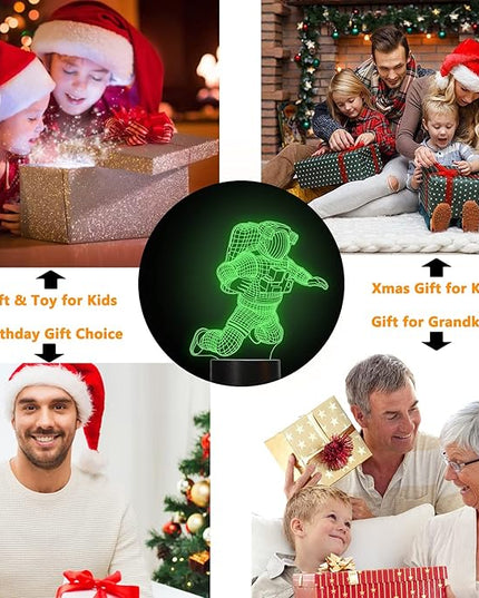 FULLOSUN Spaceman 3D Night Light, Astronaut Rocket Optical Illusion Lamp Birthday Gift Idea for Outer Space Fan Xmas, Living Room Decor Night Light with 7 Colors Changing - LeafyLoom