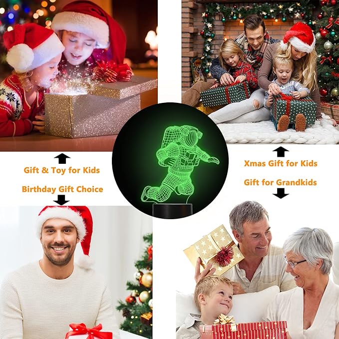FULLOSUN Spaceman 3D Night Light, Astronaut Rocket Optical Illusion Lamp Birthday Gift Idea for Outer Space Fan Xmas, Living Room Decor Night Light with 7 Colors Changing - LeafyLoom