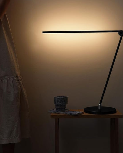 Brightech Libra LED Table Lamp - Contemporary Minimalist Thin Compact Desk Lamp - Adjustable Pivoting LED Head with Built-in Dimmer and Color Changing LED - Black - LeafyLoom