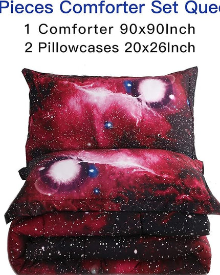 Litanika 3D Galaxy Comforter Queen(90x90lnch), 3 Pieces(1 Galaxy Comforter, 2 Pillowcases), Universe Nebula Outer Space Comforter, Microfiber Bedding Set for Boys Kids - LeafyLoom