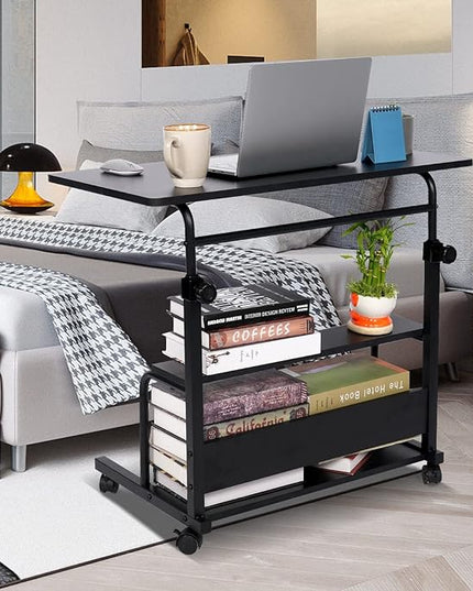 Portable Desk Small Desks for Small Spaces Laptop Table Black Rolling Adjustable Desk on Wheels Mobile Couch Desk for Bedroom Home Office Computer Standing Desk Student Desk with Storage 32x16 Inch - LeafyLoom