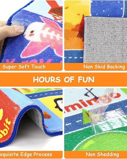 HEBE Kids Play Rug 3'4"x5' ABC Alphabet Numbers Shapes Educational Kid Area Rug Washable Baby Crawling Mat Non Slip Kid Play Mat Carpet for Girl Boy Bedroom Playroom - LeafyLoom