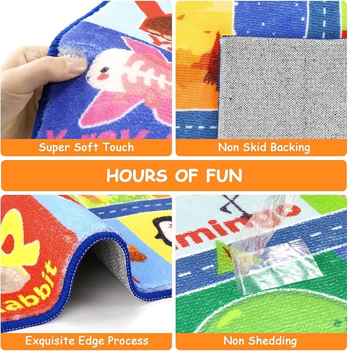 HEBE Kids Play Rug 3'4"x5' ABC Alphabet Numbers Shapes Educational Kid Area Rug Washable Baby Crawling Mat Non Slip Kid Play Mat Carpet for Girl Boy Bedroom Playroom - LeafyLoom
