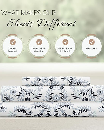 Linen Market 3 Piece Twin Bedding Sheet Set (Navy Blue Floral) - Sleep Better Than Ever with These Ultra-Soft & Cooling Bed Sheets for Your Twin Size Bed - Deep Pocket Fits 16" Mattress - LeafyLoom