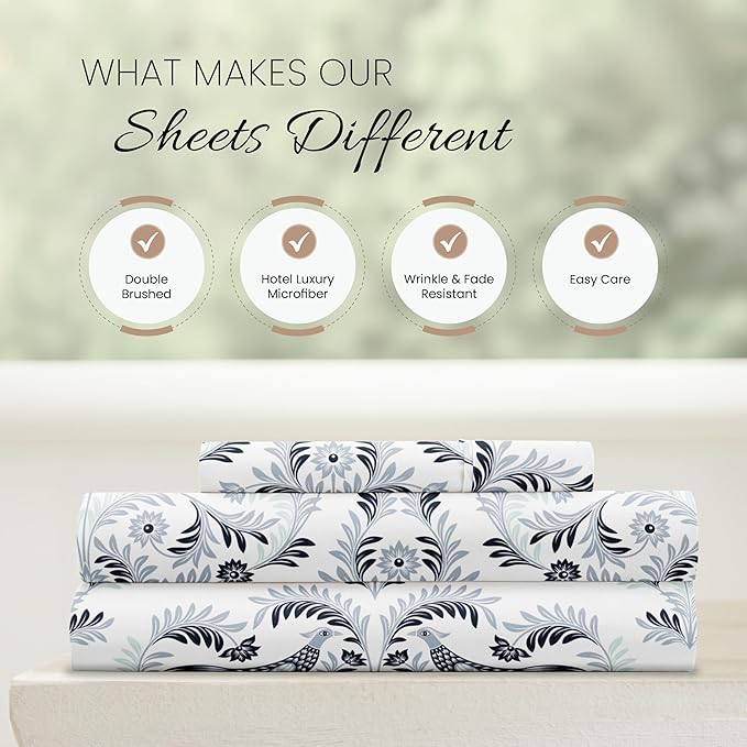 Linen Market 3 Piece Twin Bedding Sheet Set (Navy Blue Floral) - Sleep Better Than Ever with These Ultra-Soft & Cooling Bed Sheets for Your Twin Size Bed - Deep Pocket Fits 16" Mattress - LeafyLoom