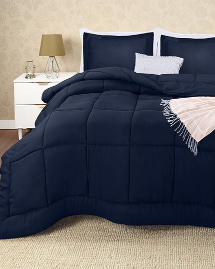 Utopia Bedding Queen Size Comforter Set with 2 Pillow Shams, Bedding Comforter Sets, Down Alternative Navy Comforter, Soft and Comfortable, Machine Washable - LeafyLoom
