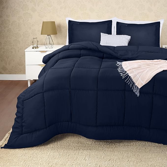 Utopia Bedding Queen Size Comforter Set with 2 Pillow Shams, Bedding Comforter Sets, Down Alternative Navy Comforter, Soft and Comfortable, Machine Washable - LeafyLoom