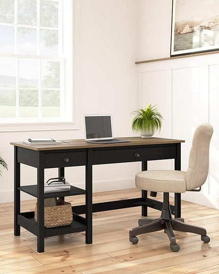 Bush Furniture Mayfield 54W Computer Desk with Shelves in Vintage Black and Reclaimed Pine| Table and Storage for Home Office Workspace - LeafyLoom