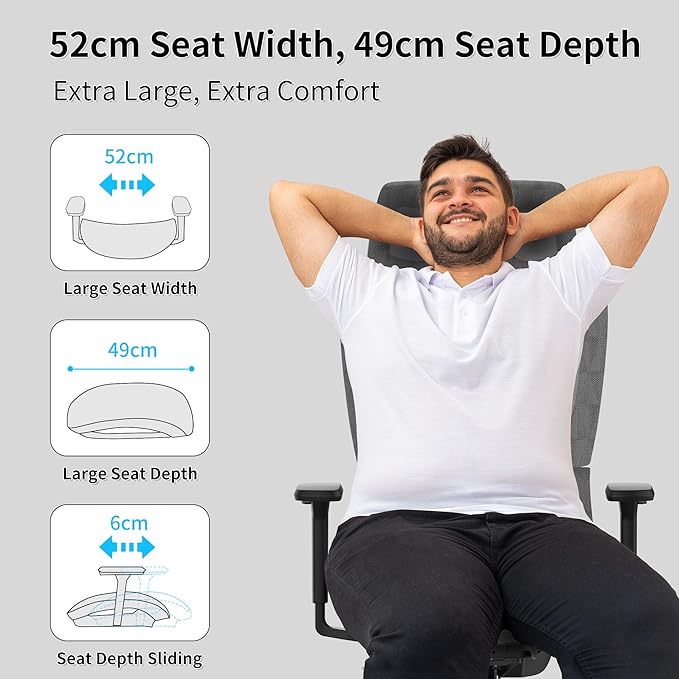 Ergonomic Office Chair with 3D Armrest, Big and Tall Computer Desk Chair with Adjustable Headrest, Seat Depth, Lumbar Support, Home Office Gaming Chair Dark Grey - LeafyLoom