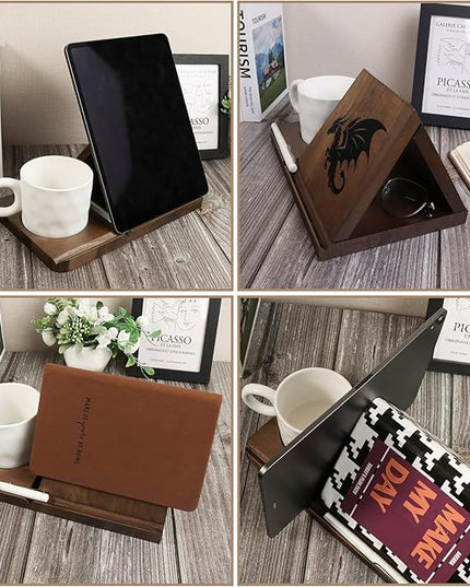Small Bookshelf - Triangle Book Holder, Wood Mini Book Shelf for Reading Nook, Gifts for Book Lovers, Small Bookcase with Dragon Decor for Bedroom Nightstand, Office Desk, Library or Table - LeafyLoom