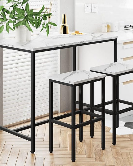 Yongchuang 3 Piece Bar Table Set, Bar Table and Chairs Set of 2, Modern Counter Height Table with 2 Stools for Kitchen, Dining Room, Living Room Breakfast Table White Faux Marble Wood Top - LeafyLoom