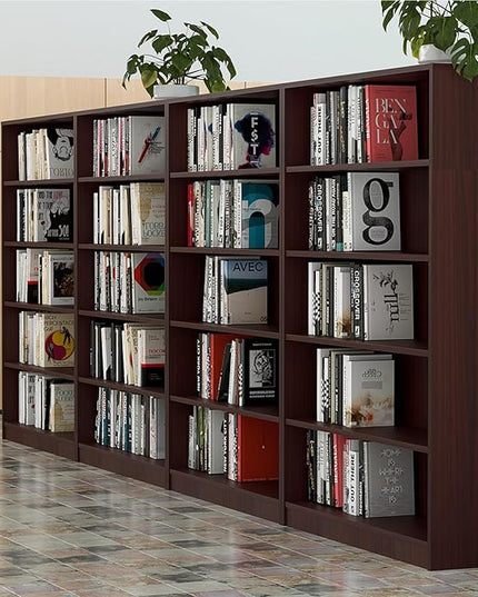 Farini 5 shelf boockase Display Bookcase Freestanding Wooden Bookshelves for Home Office Living Room,60 Inch Height,Mahogany - LeafyLoom
