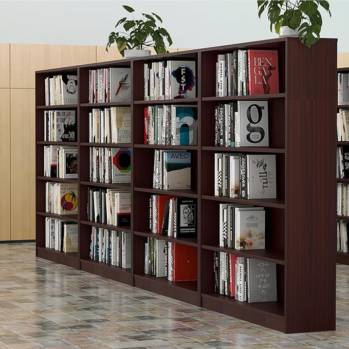 Farini 5 shelf boockase Display Bookcase Freestanding Wooden Bookshelves for Home Office Living Room,60 Inch Height,Mahogany - LeafyLoom