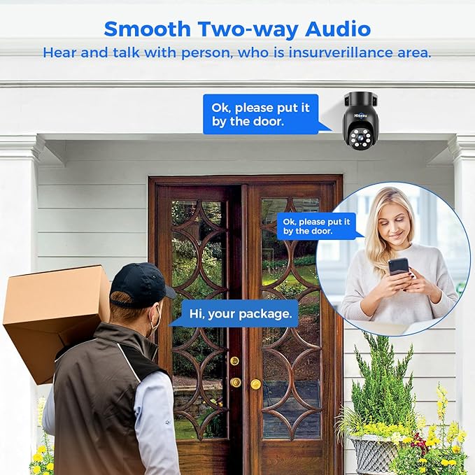 Hiseeu Security Camera Wireless Outdoor, 5MP Color Night Vision WiFi Surveillance Camera Pan/Tilt with Motion Detection/Siren/Light Alarm, 2-Way Audio, IP66 Weatherproof, Work with Echo Show Black Hiseeu