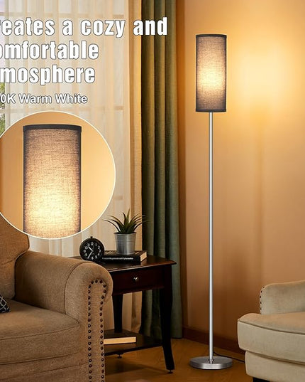 Ambimall Floor Lamps for Living Room, Modern Silver Floor Lamp with Remote Control and Stepless Dimmable Colors Temperature & Brightness (9W Bulb Included, Black Lampshade) - LeafyLoom