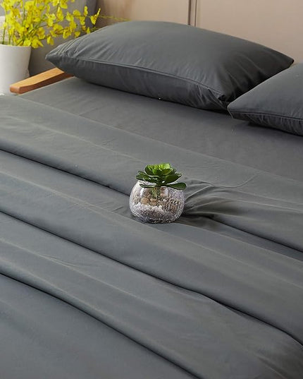 SONORO KATE Bed Sheet Set Super Soft Microfiber 1800 Thread Count Luxury Egyptian Sheets 18-Inch Deep Pocket Wrinkle-4 Piece(King Dark Grey) - LeafyLoom