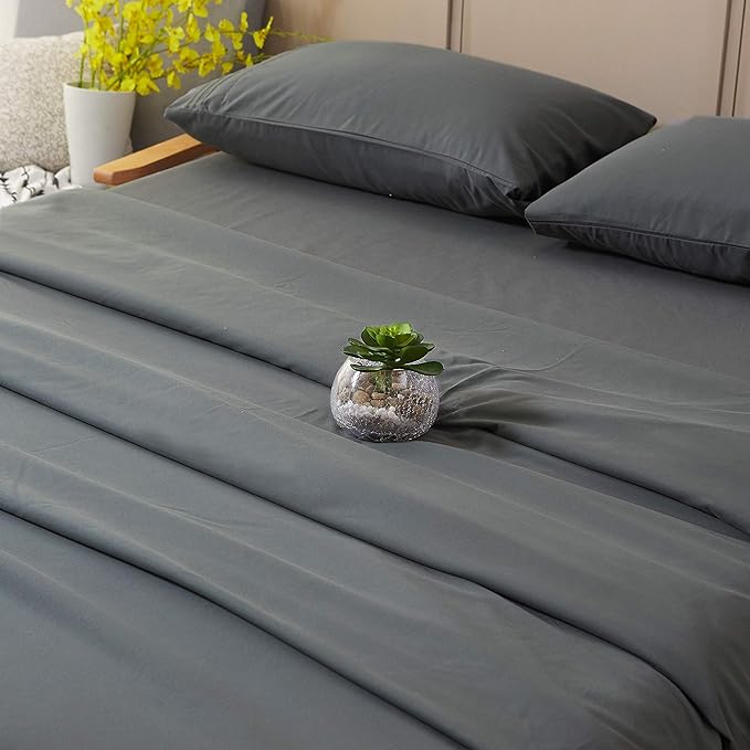 SONORO KATE Bed Sheet Set Super Soft Microfiber 1800 Thread Count Luxury Egyptian Sheets 18-Inch Deep Pocket Wrinkle-3 Piece(Twin XL Dark Grey) - LeafyLoom