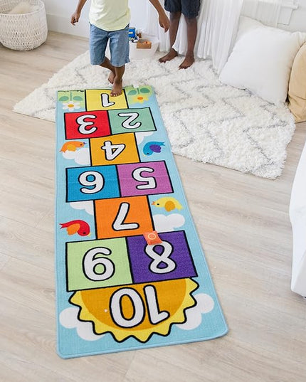 Melissa & Doug Hop & Count Hopscotch Rug (Play Space & Room Decor, Skid-Proof Backing, 27” H x 5.5” W x 5.5” L) - Classic Hopscotch Rug For Kids - LeafyLoom
