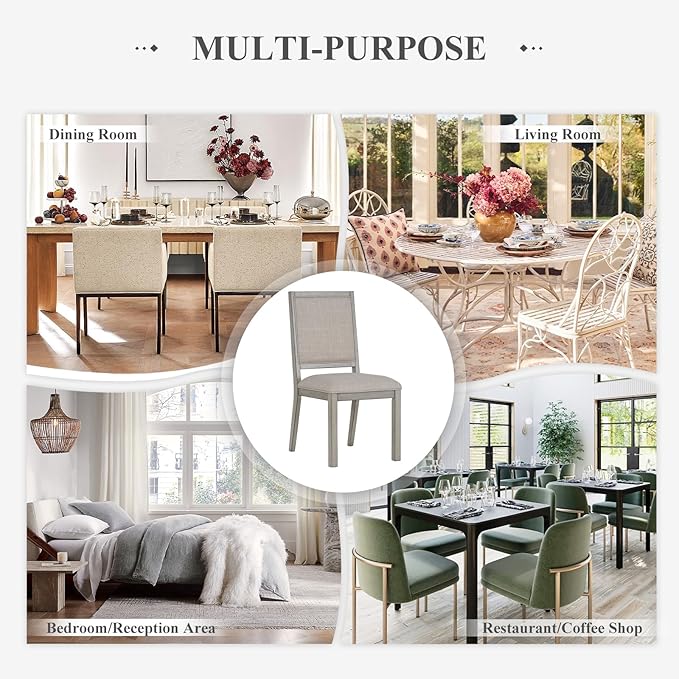 COLAMY Wood Dining Chairs Set of 4, Mid Century Modern Upholstered Kitchen Chairs,19 Inch Fabric Dining Chair with Back for Kitchen Dining Room,Grey - LeafyLoom