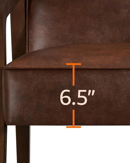 Yaheetech PU Leather Accent Chair, Mid-Century Modern Barrel Chair with Wooden Frame and Soft Thick Padded for Living Room Bedroom Home Office, Dark Brown - LeafyLoom
