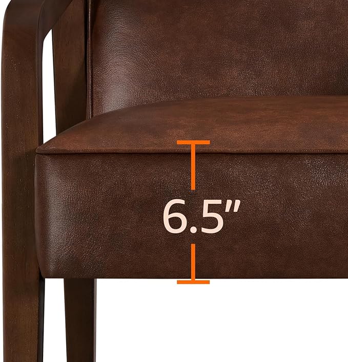 Yaheetech PU Leather Accent Chair, Mid-Century Modern Barrel Chair with Wooden Frame and Soft Thick Padded for Living Room Bedroom Home Office, Dark Brown - LeafyLoom