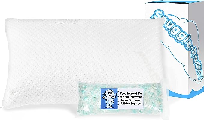 Snuggle-Pedic Adjustable Cooling Pillow - Shredded Memory Foam Pillows for Side, Stomach & Back Sleepers - Fluffy or Firm - Keeps Shape - College Dorm Room Essentials for Girls and Guys - King - LeafyLoom