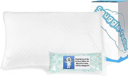 Snuggle-Pedic Adjustable Cooling Pillow - Shredded Memory Foam Pillows for Side, Stomach & Back Sleepers - Fluffy or Firm - Keeps Shape - College Dorm Room Essentials for Girls and Guys - King - LeafyLoom