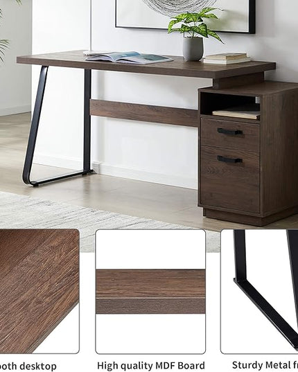 NicBex Laik-DW-00004-DX Desks, 65.3" W x 23.6" D x 30" H, Brown - LeafyLoom